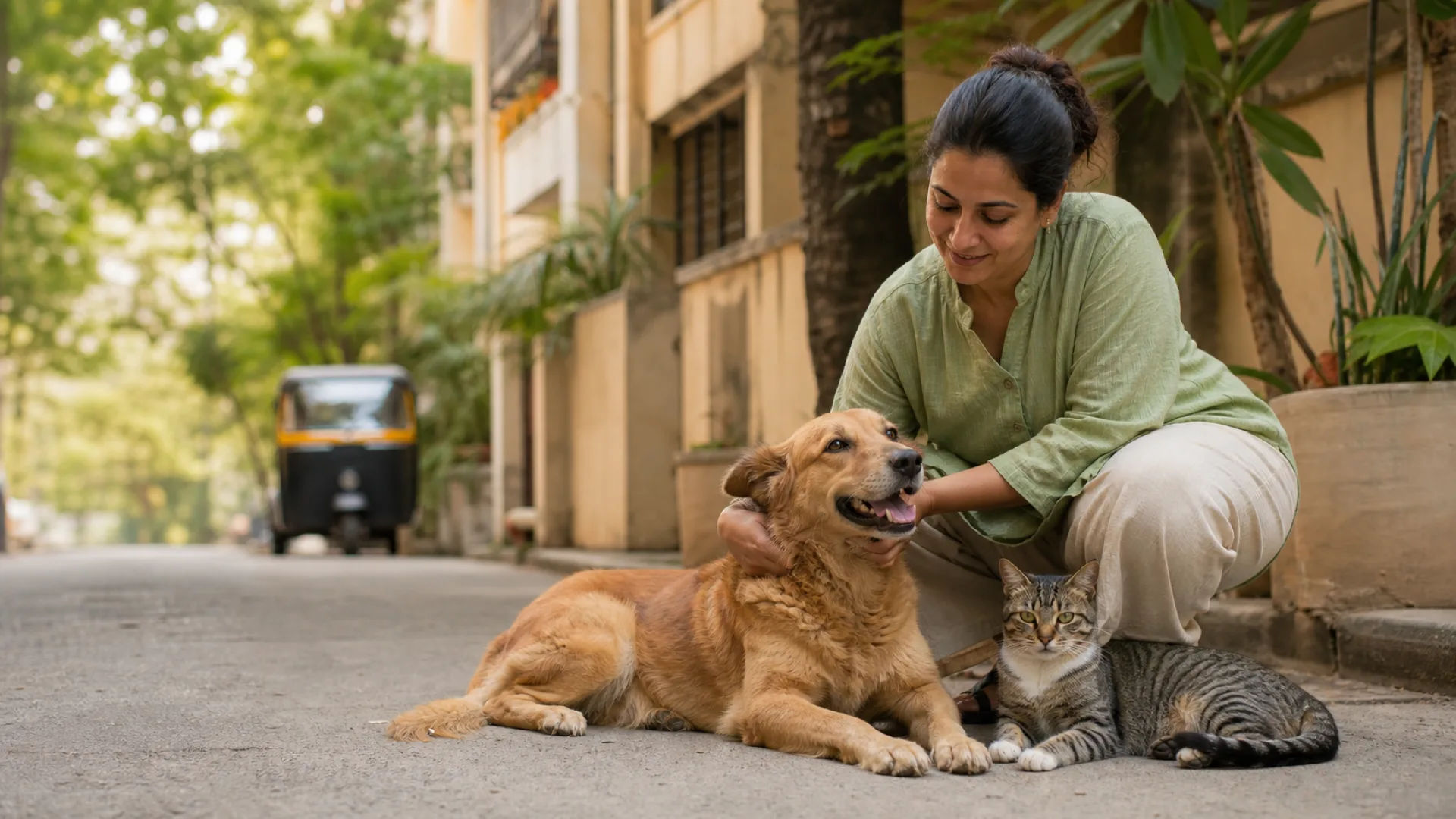 A dog parent on a Mumbai street